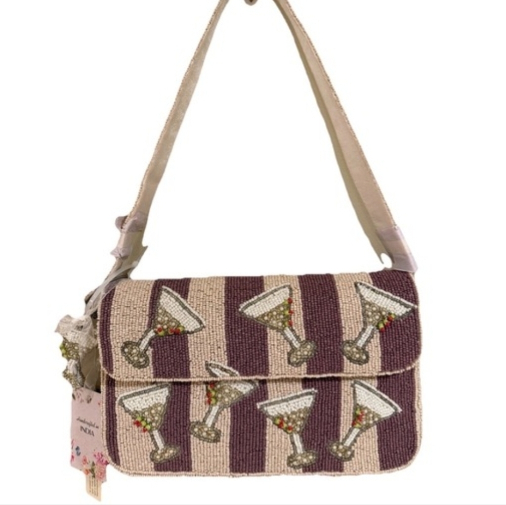 Made In India  Beaded Dirty Martini Cocktail Shoulder Bag With Bag Charm